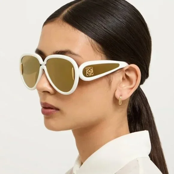 Loewe Men Sunglasses White Brown Gold Mirror Pilot LW40132I  display picture 1